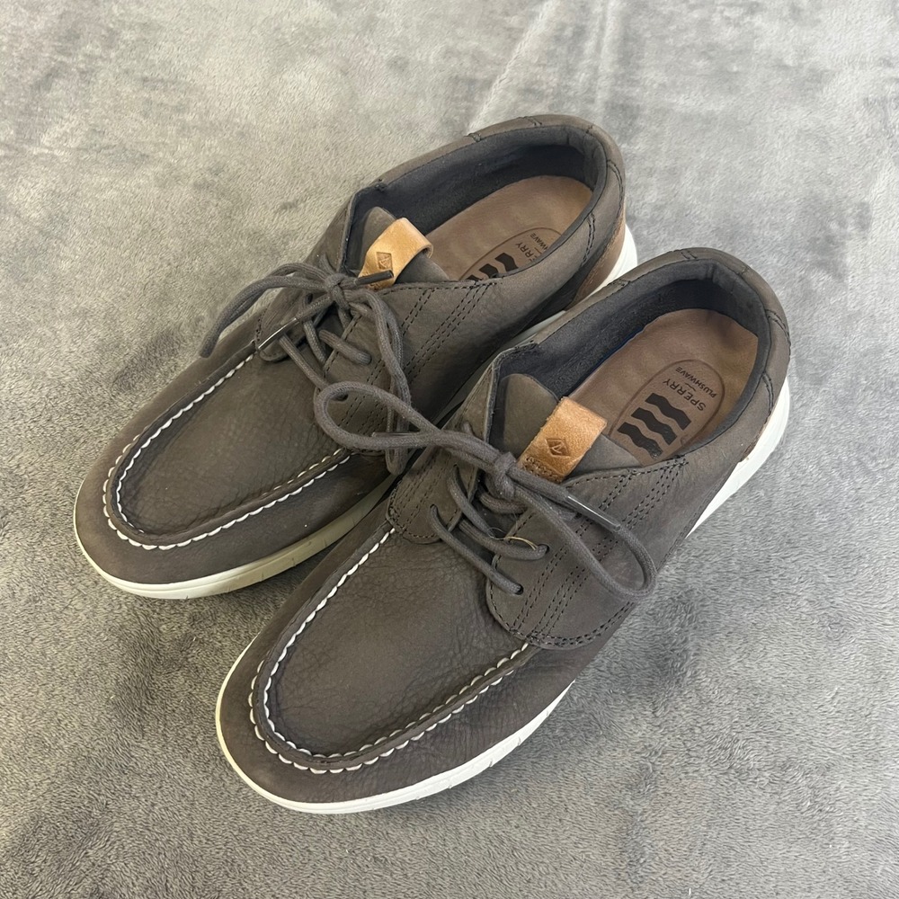 Sperry Boat Shoes Mens 8 Grey‎ Leather Plushwave Moc Toe STS22674